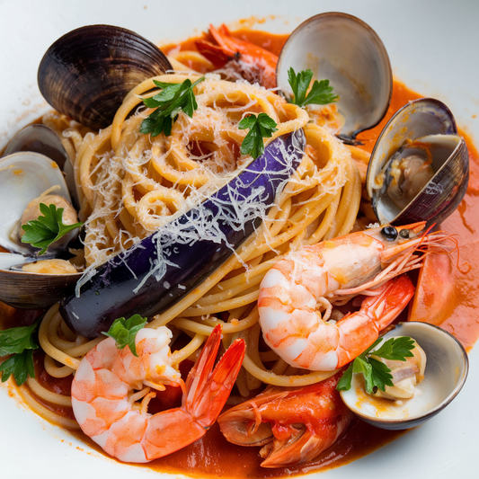 Sicilian Seafood Pasta with Eggplant recipe