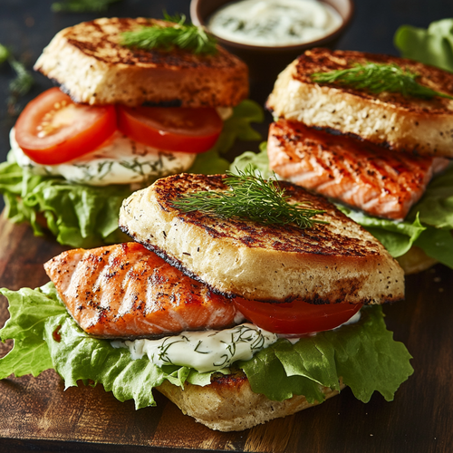 Grilled Salmon Sandwiches with Lemon-Dill Aioli Recipe