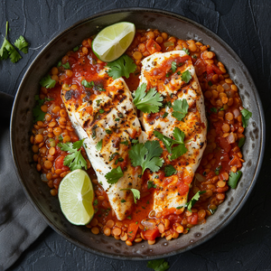 Grilled Basa with Spicy Tomato Lentils Recipe