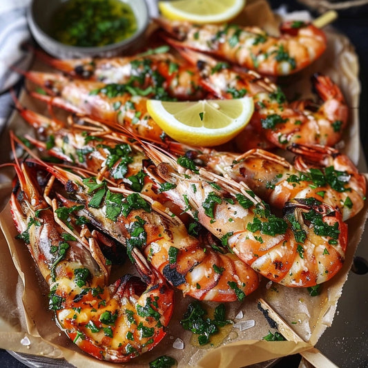 Grilled Garlic Lemon Prawn Skewers