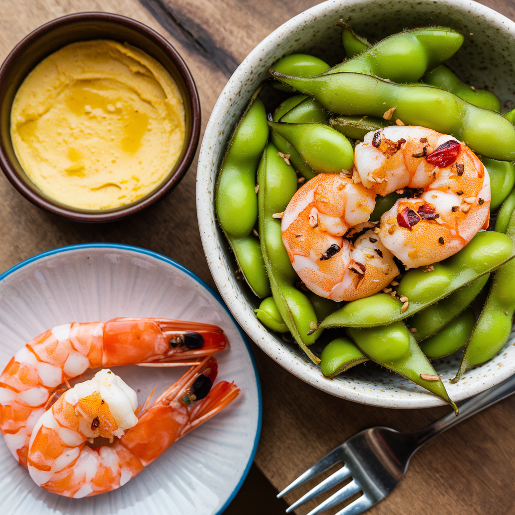 Fiery Edamame with Vegan Garlic Butter and Optional Prawns recipe