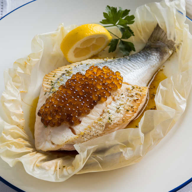 Parchment-Baked Fish with Sundried Mullet Roe