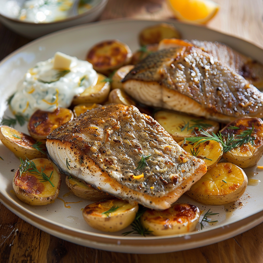 Barramundi with Citrus-Spiced Potatoes and Dill Aioli Recipe