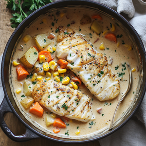 Creamy Barramundi Chowder with Corn, Potato, and Carrot Recipe