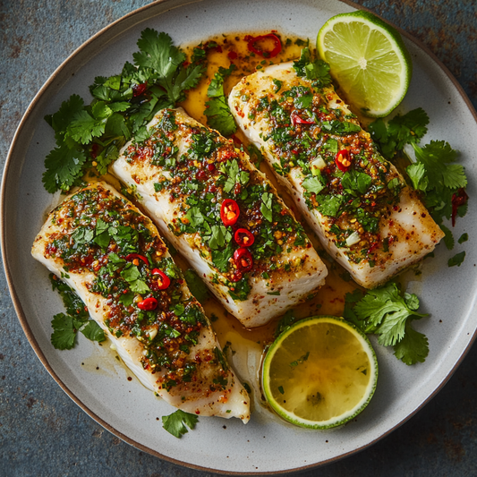 Coriander-Crusted Blue-Eye Trevalla with Chilli Lime Sauce Recipe