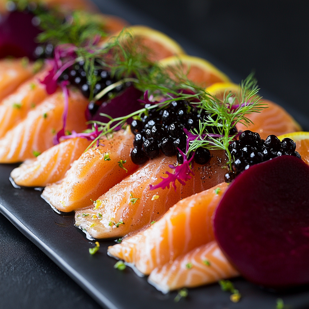 Citrus-Cured Salmon with Baby Beetroot and Caviar Recipe