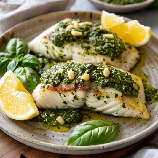 Pan-Fried Hoki with Lemon Basil Pesto Recipe