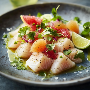 Kingfish Crudo with Pink Grapefruit and Lime Dressing Recipe