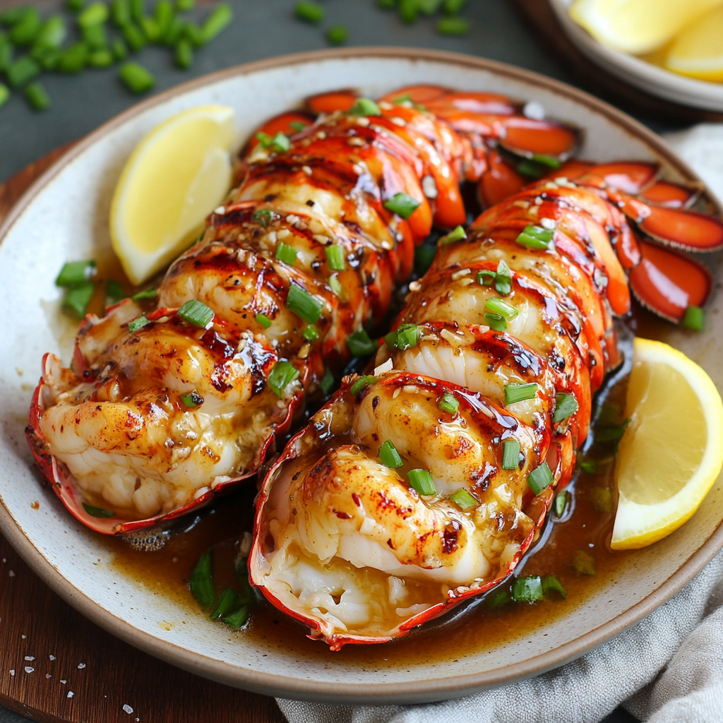 Butter-Garlic Lobster Tails with Ginger Soy Sauce Recipe