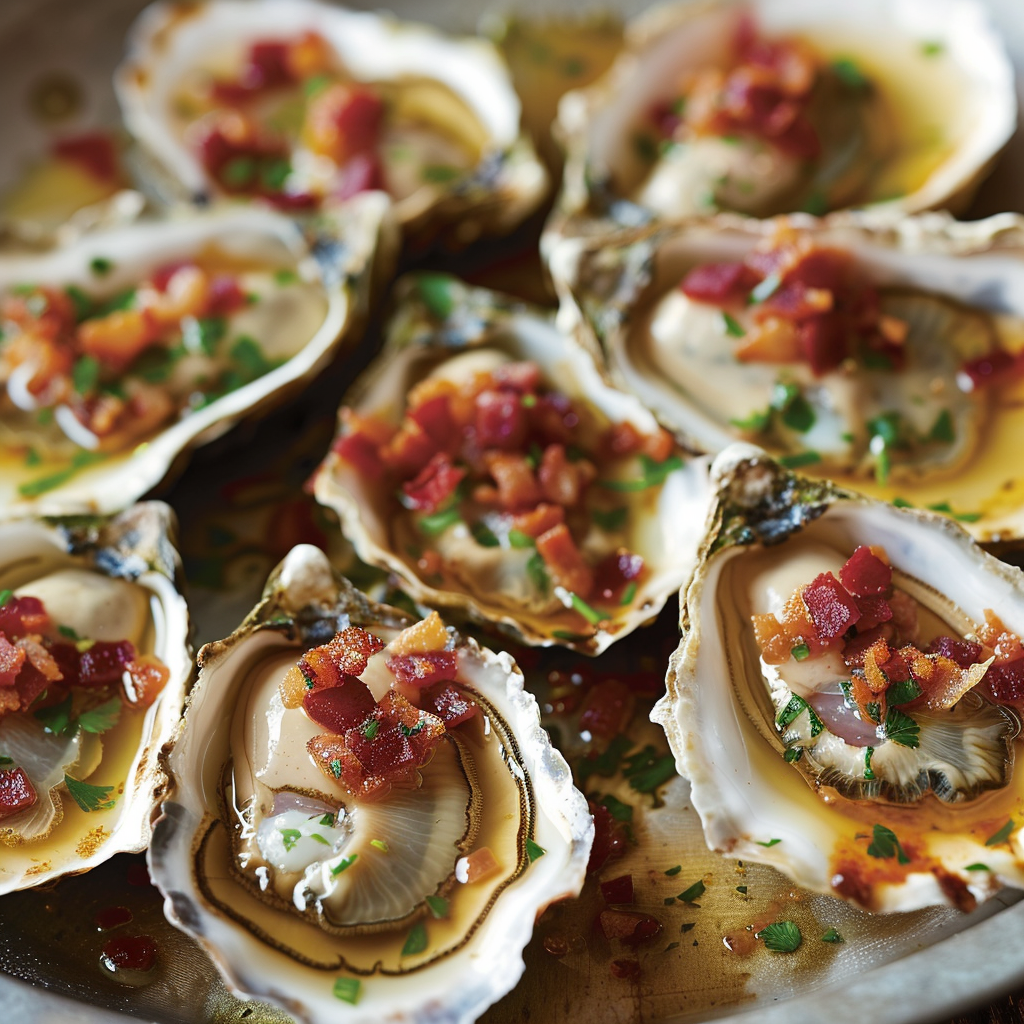 Oysters with Crisp Pancetta and Apple Cider Vinaigrette Recipe