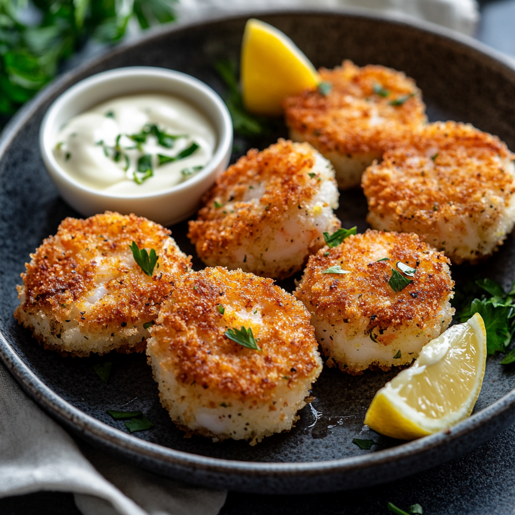 Golden Prawn Cakes with Lemon Herb Aioli Recipe