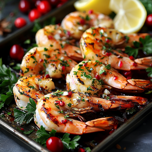 Christmas Garlic-Herb Butterflied Prawns with Cranberry Lemon Drizzle