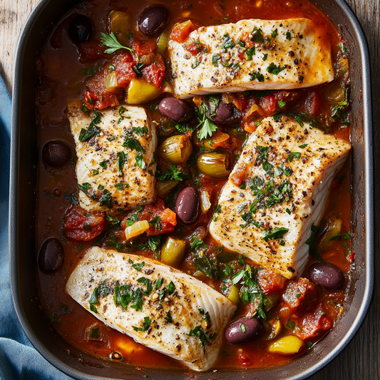 Baked Blue-Eye Trevalla with Herb Tomato Sauce Recipe