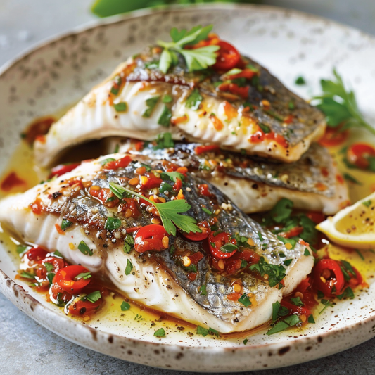 Sea Bream with Zesty Garlic-Chilli Drizzle Recipe