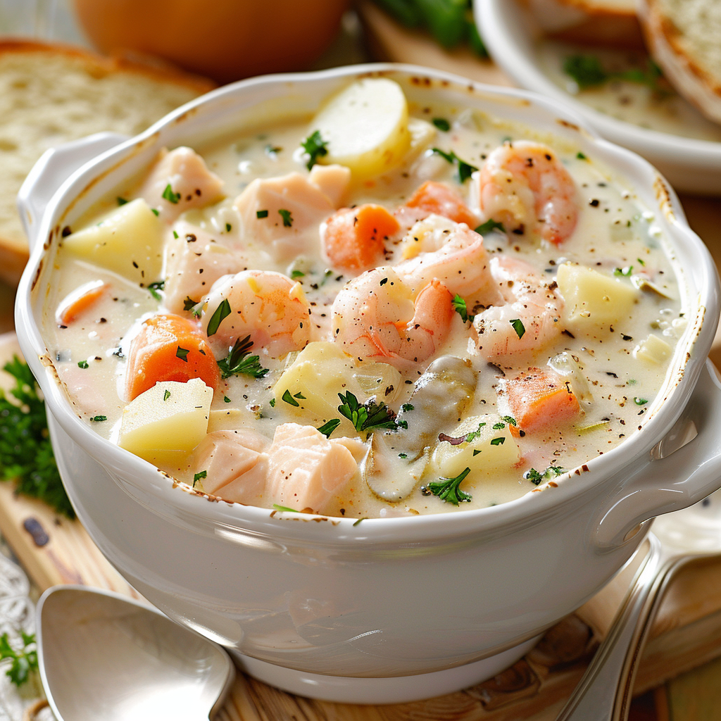 Four Chowder クリーミーで子供に優しいシーフードチャウダーのレシピ – Getfish Seafood