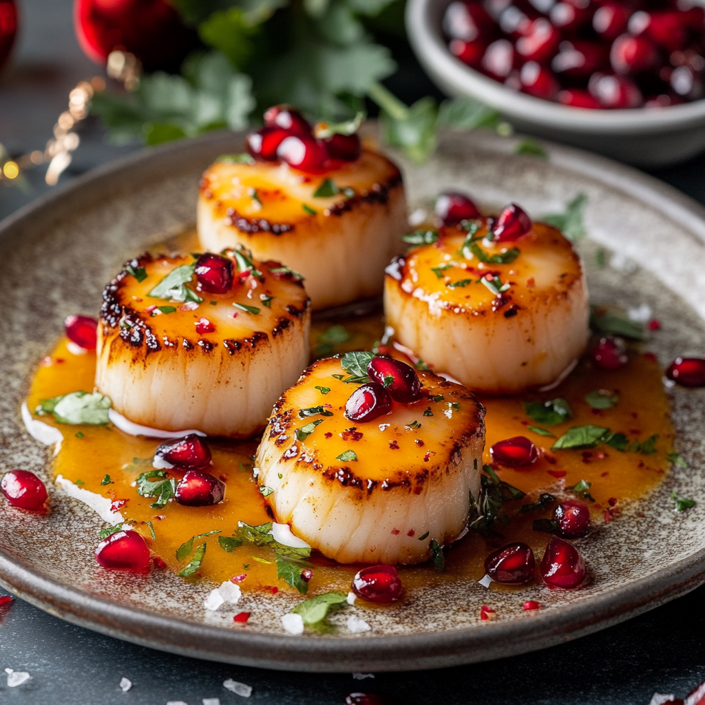 Spicy Mango Scallops with Festive Cranberry Drizzle Recipe