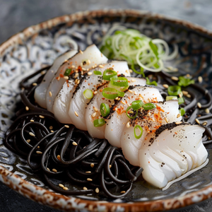 Elegant Cuttlefish Sashimi with Black Noodles Recipe