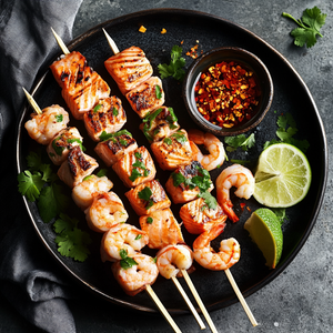 Thai-Marinated Salmon, Tuna, and Prawn Skewers Recipe