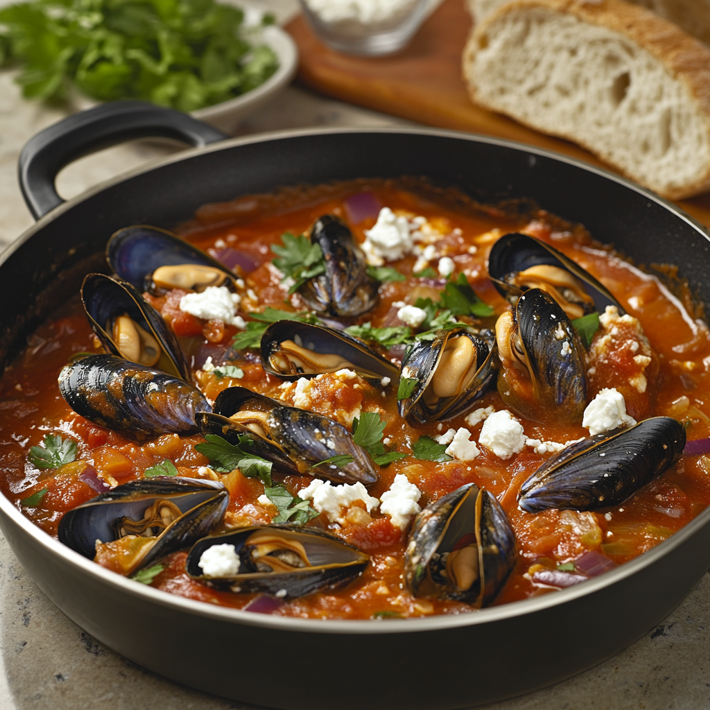 Spicy Mussels Saganaki with Feta & Tomato Recipe