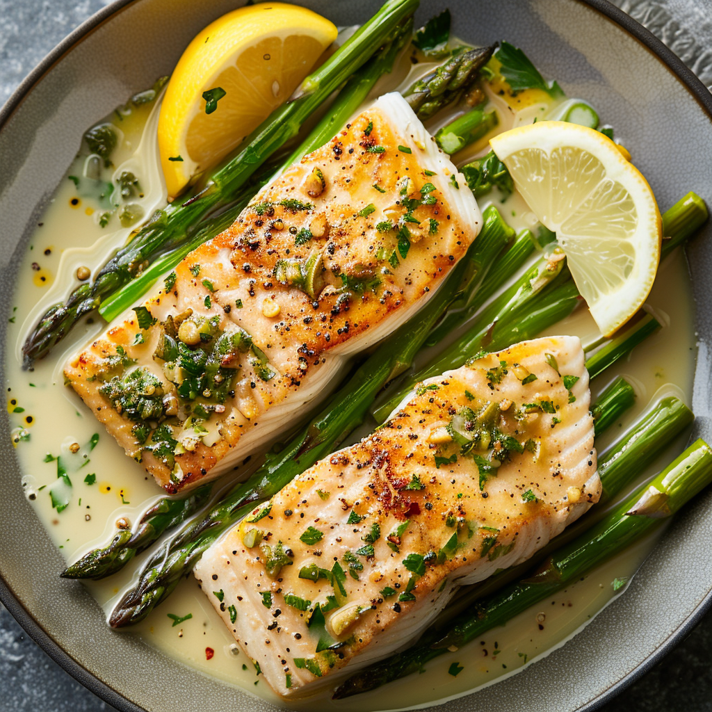 Garlic-Butter Pink Ling with Zesty Asparagus Recipe – Getfish Seafood