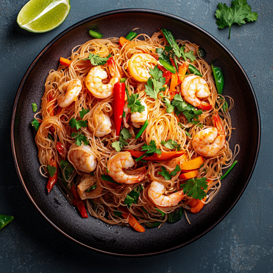 Seafood Stir-Fried Vermicelli with Aromatic Herbs Recipe