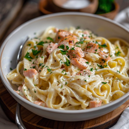 Salmon with Creamy Garlic Pasta Recipe