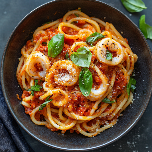 Spaghetti with Spicy Squid and Tomato Sauce Recipe