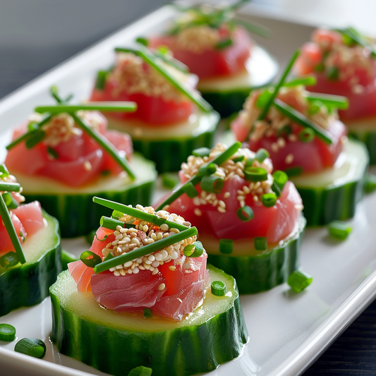 Refreshing Tuna Bites with Wasabi Pearls Recipe