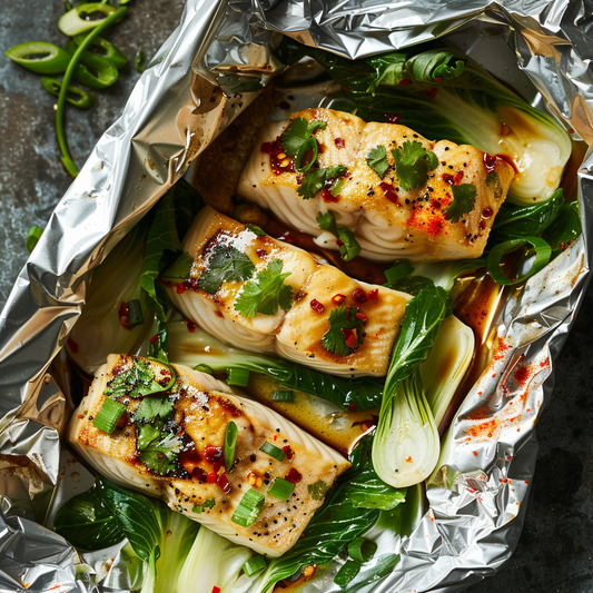 Asian-Style Barramundi with Bok Choy in Foil Recipe