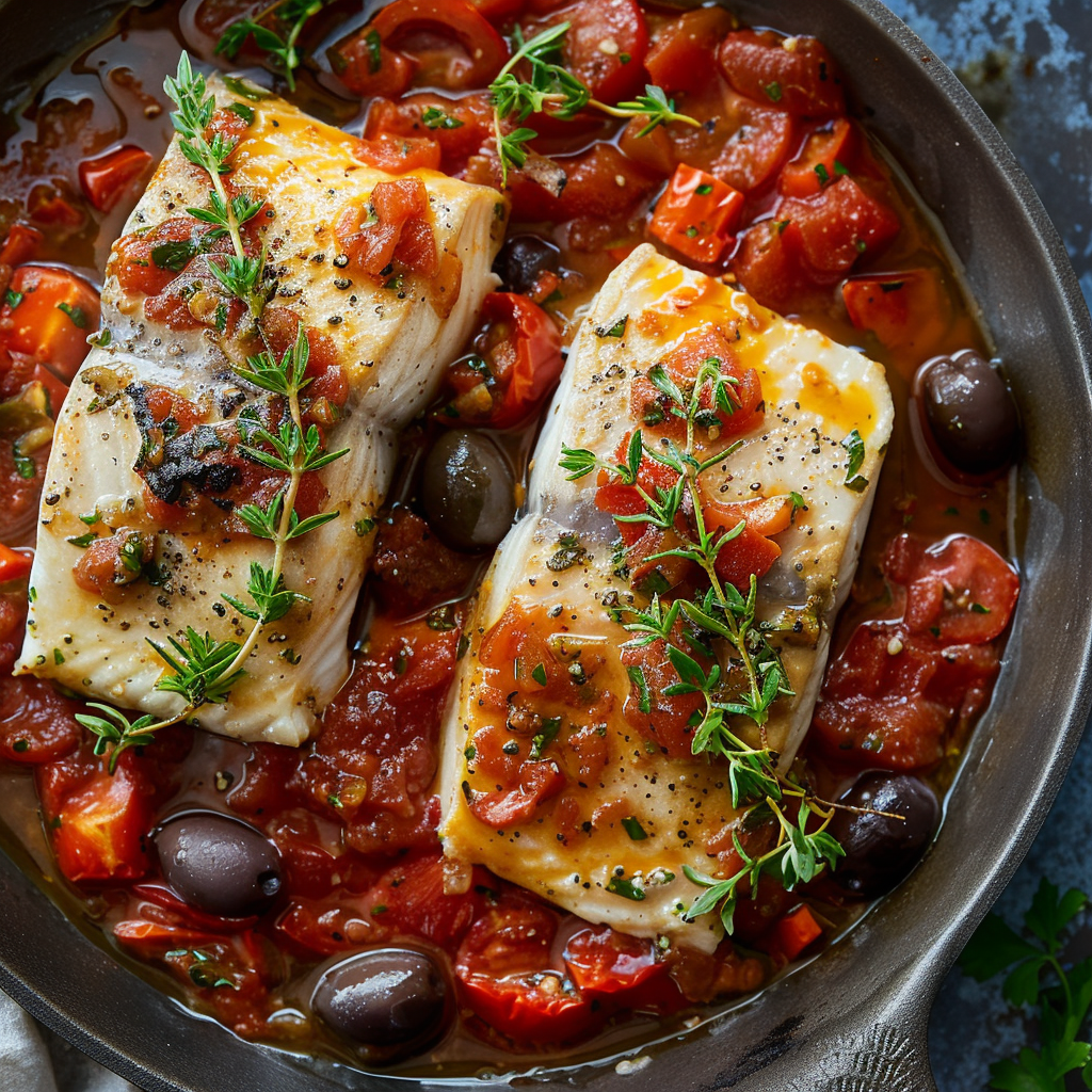 Mediterranean Kingfish with Rustic Tomato Sauce Recipe