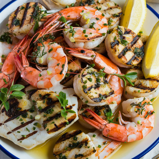 Grilled Seafood Medley with Garlic Herb Marinade recipe