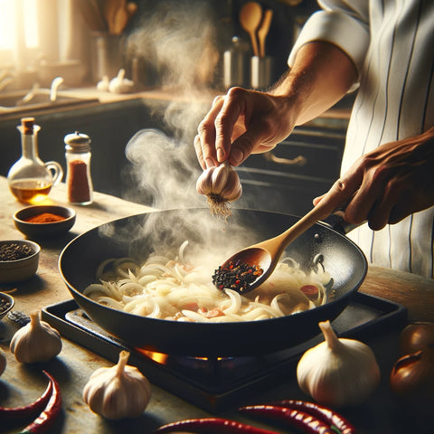 加入大蒜和辣椒: