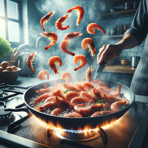 将意大利面和虾混合: