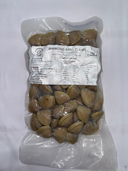 Packaged Cloudy Bay Diamond Shell Clams cooked