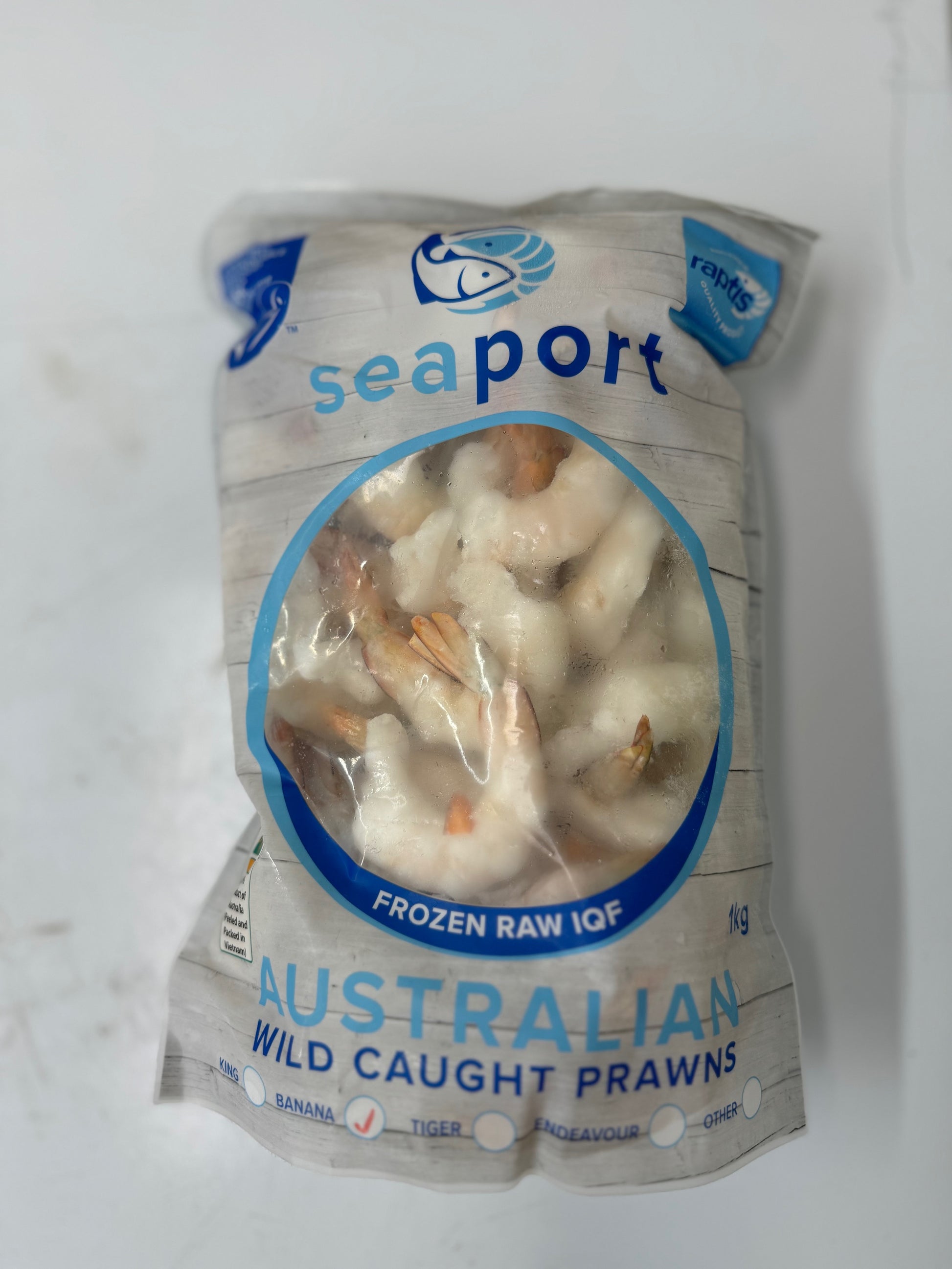 Frozen Raw Australian Banana Prawn Cutlets in a Packaging