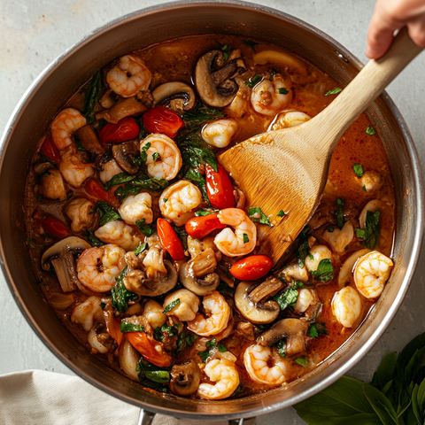 Add the Prawns and Mushrooms