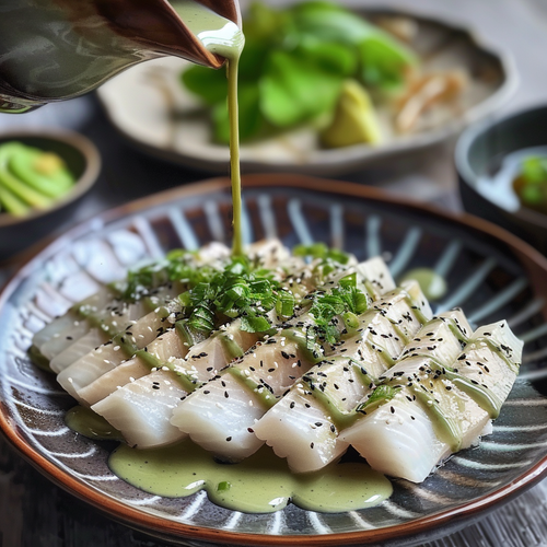 キングフィッシュの刺身とスパイシーわさびドレッシングのレシピ