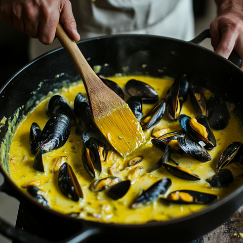 Simmer with saffron and mussels