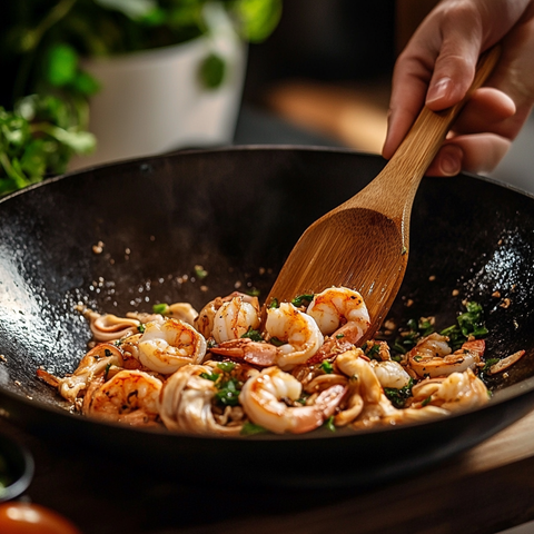 Cook the Seafood and Aromatics