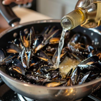 添加葡萄酒和蒸汽：